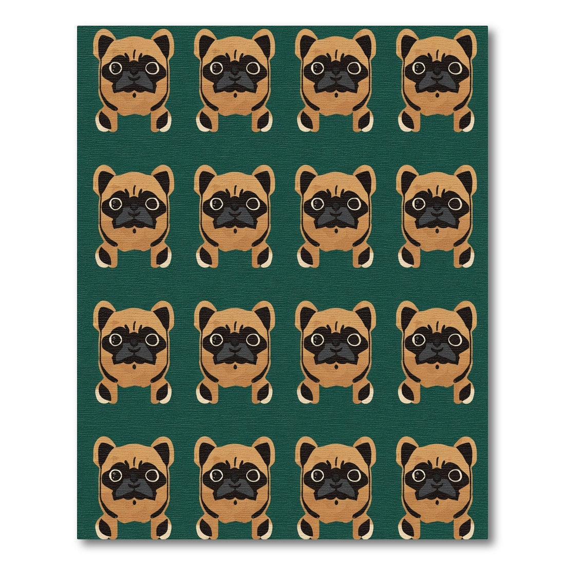 Cute Tan Pug Pattern Emerald Background Rug