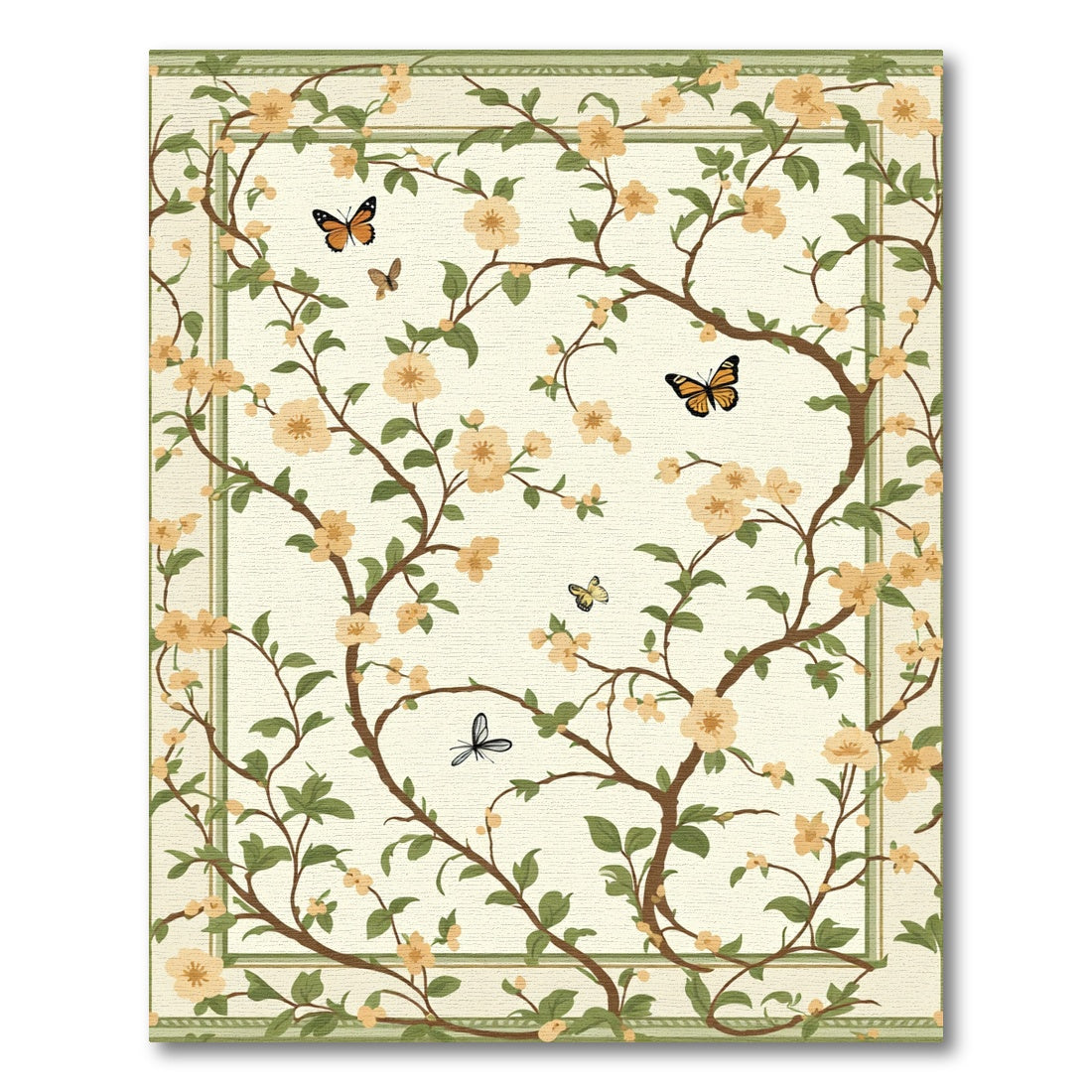 Floral Branch Butterfly Garden Rug