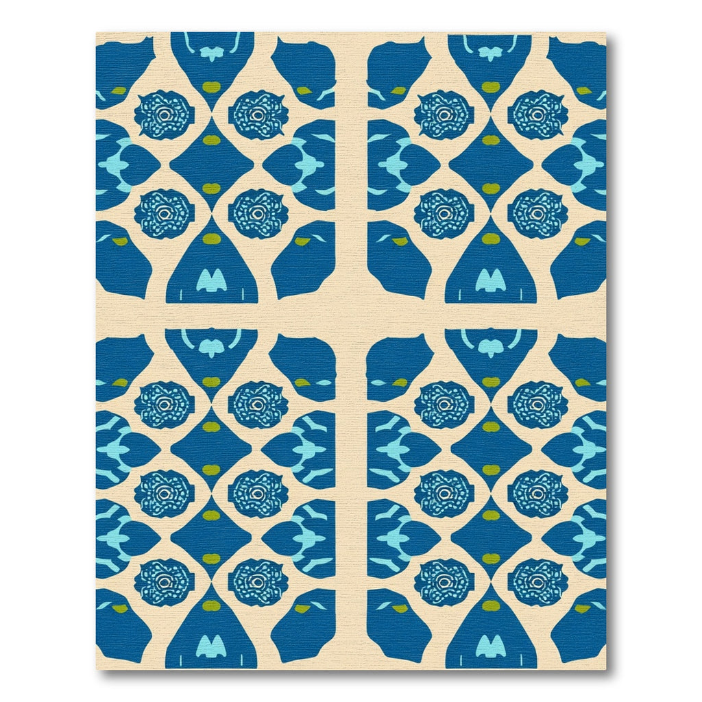 Navy Blue Geometric Quatrefoil Floral Rug