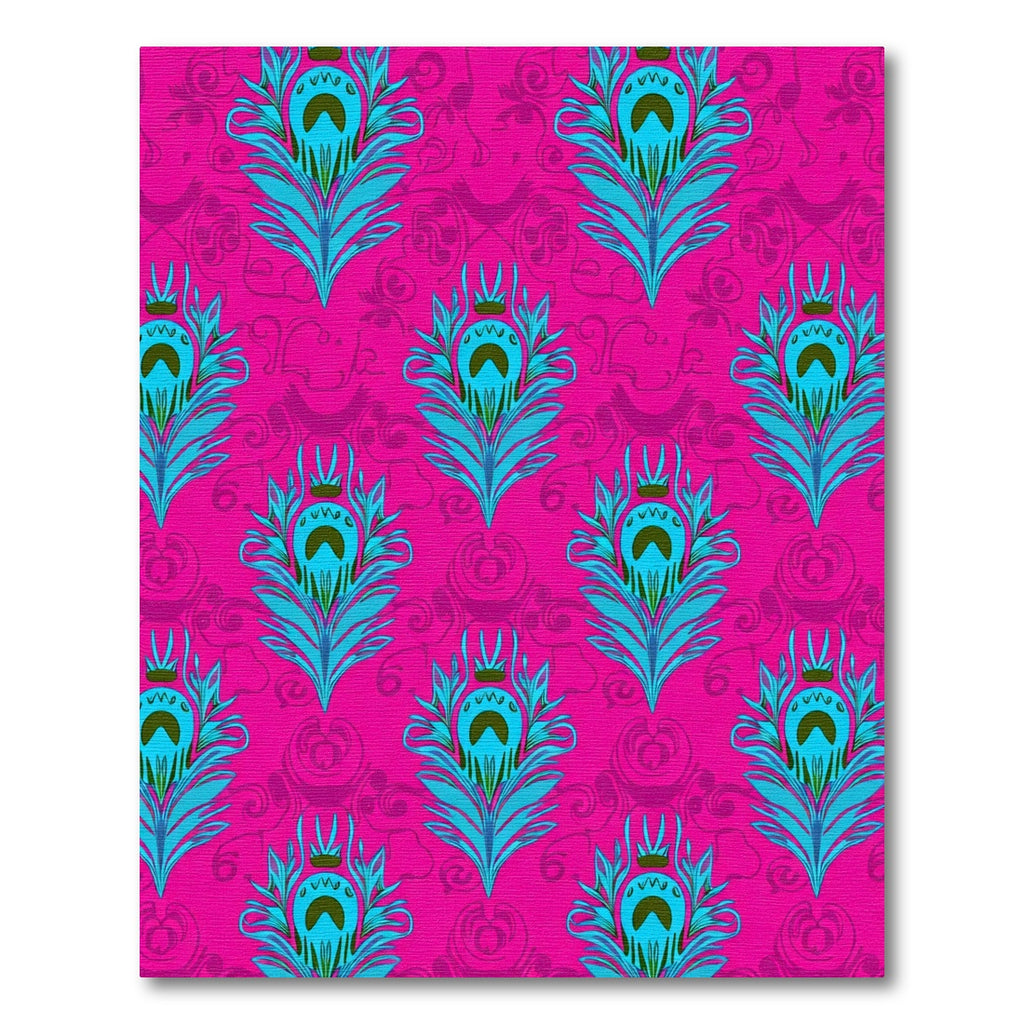 Vibrant Turquoise Peacock Feather Pink Rug