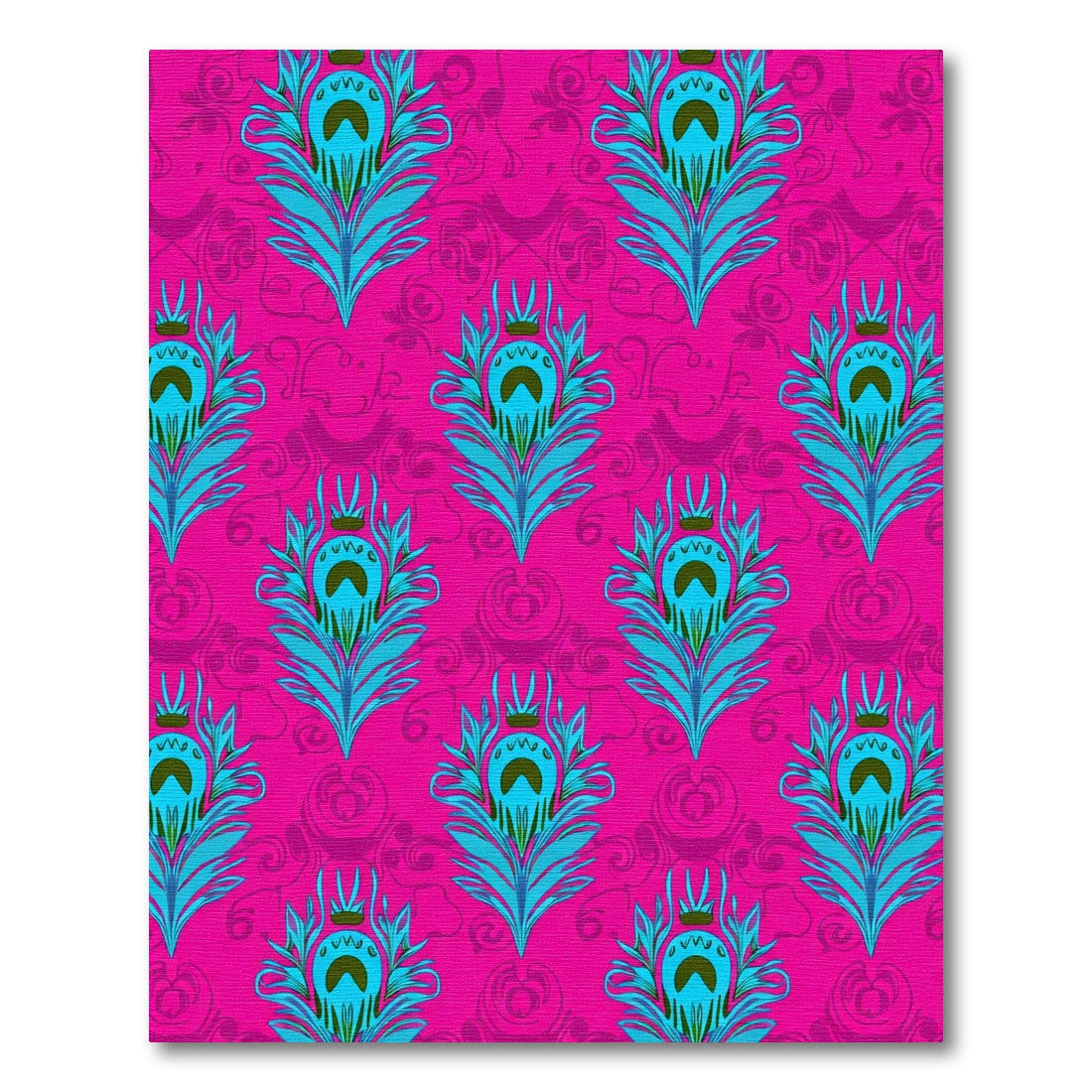 Vibrant Turquoise Peacock Feather Pink Rug