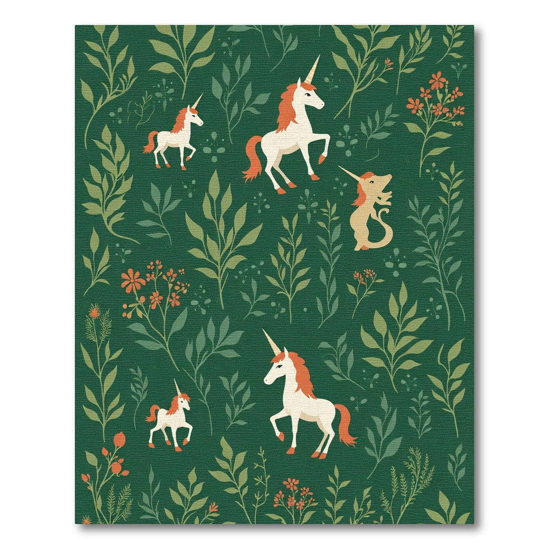 Mystical Green Unicorn Floral Meadow Rug