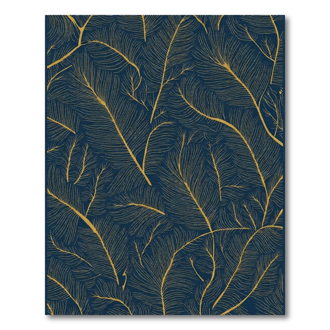 Golden Feather Navy Blue Art Rug