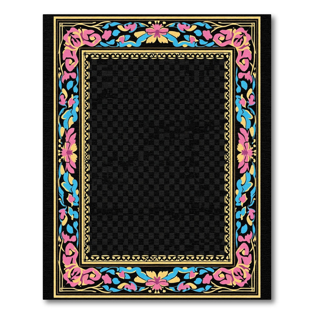 Vibrant Floral Border Trim Rug