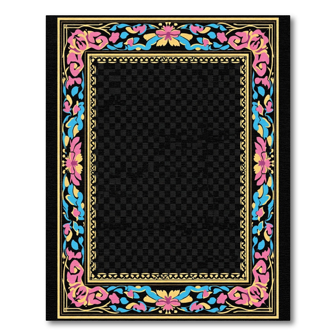 Vibrant Floral Border Trim Rug