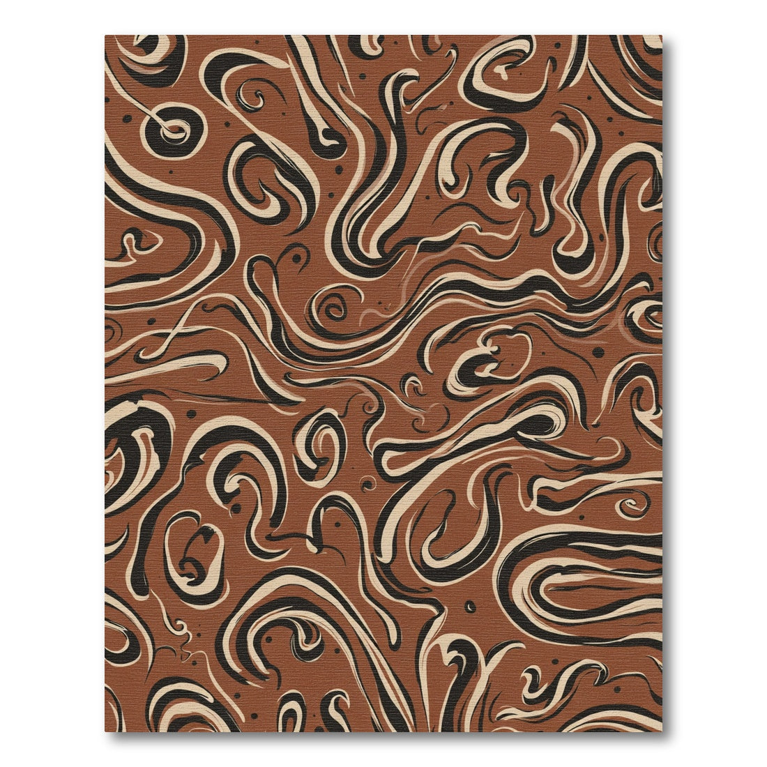 Earthy Swirls Black Cream Abstract Rug