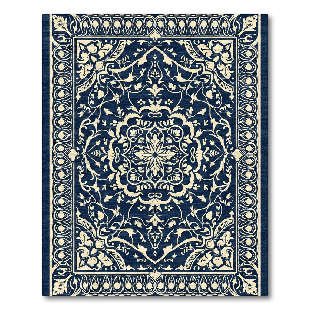 Navy Ivory Intricate Floral Medallion Rug