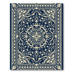 Navy Ivory Intricate Floral Medallion Rug
