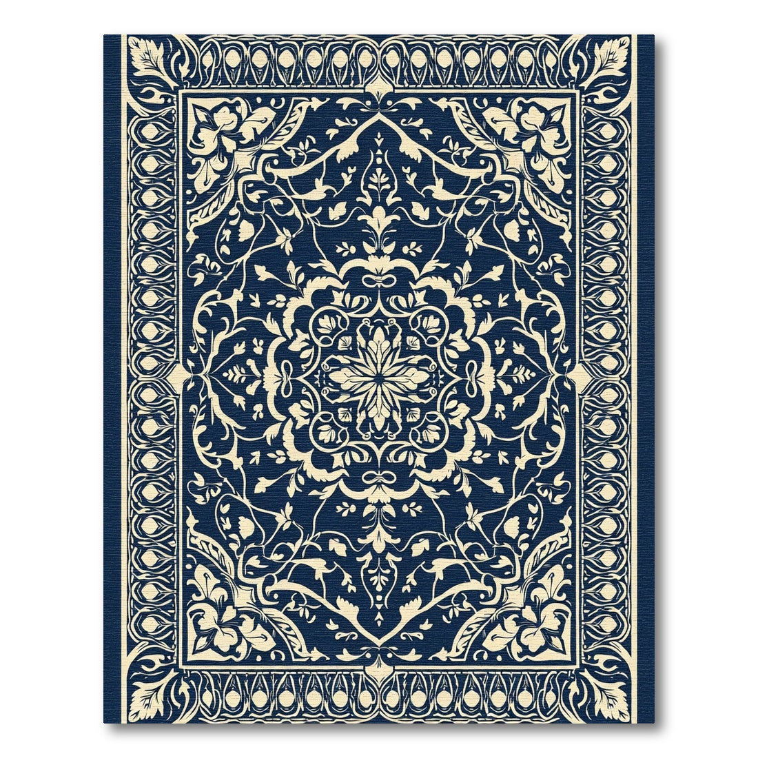 Navy Ivory Intricate Floral Medallion Rug