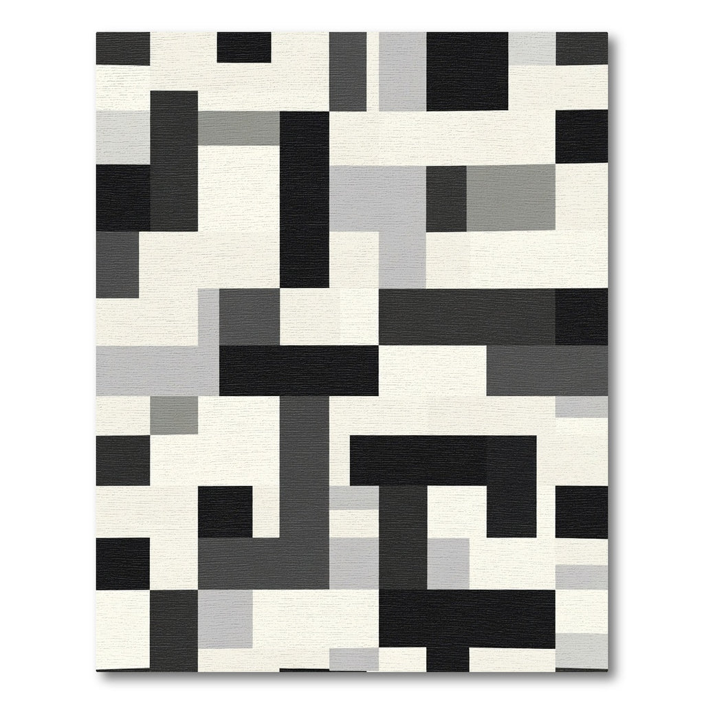 Modern Black White Geometric Rectangles Rug