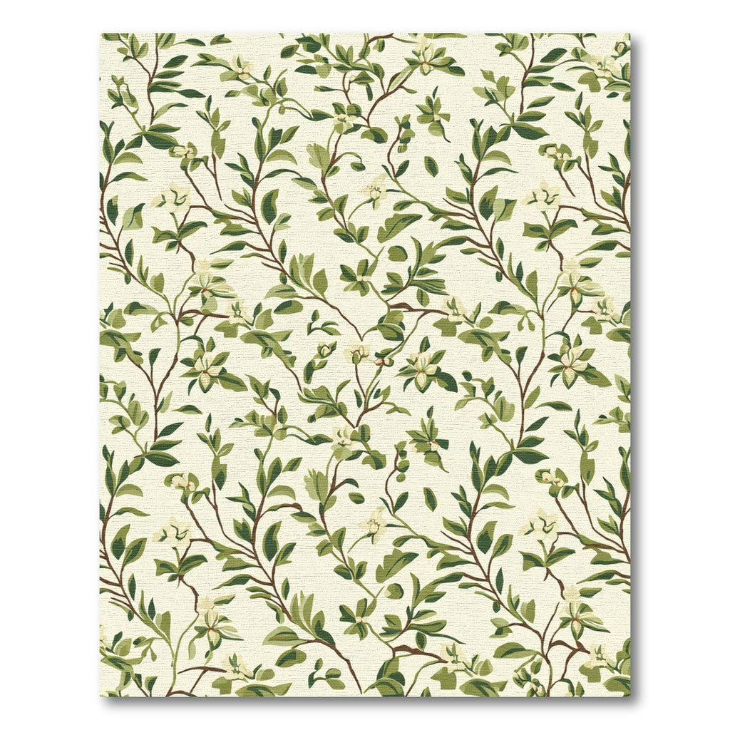 Green Leafy Vine Floral Cream Rug