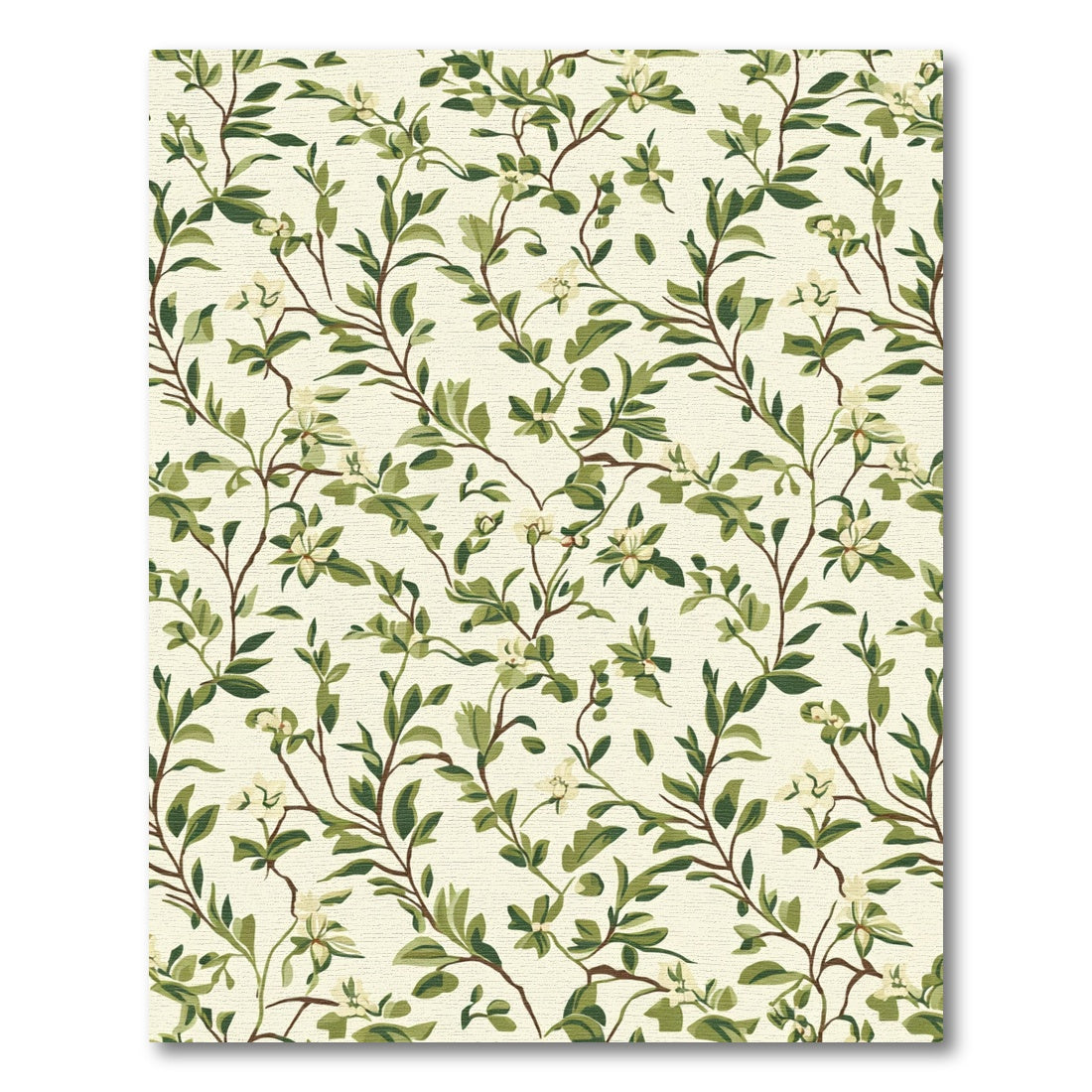Green Leafy Vine Floral Cream Rug
