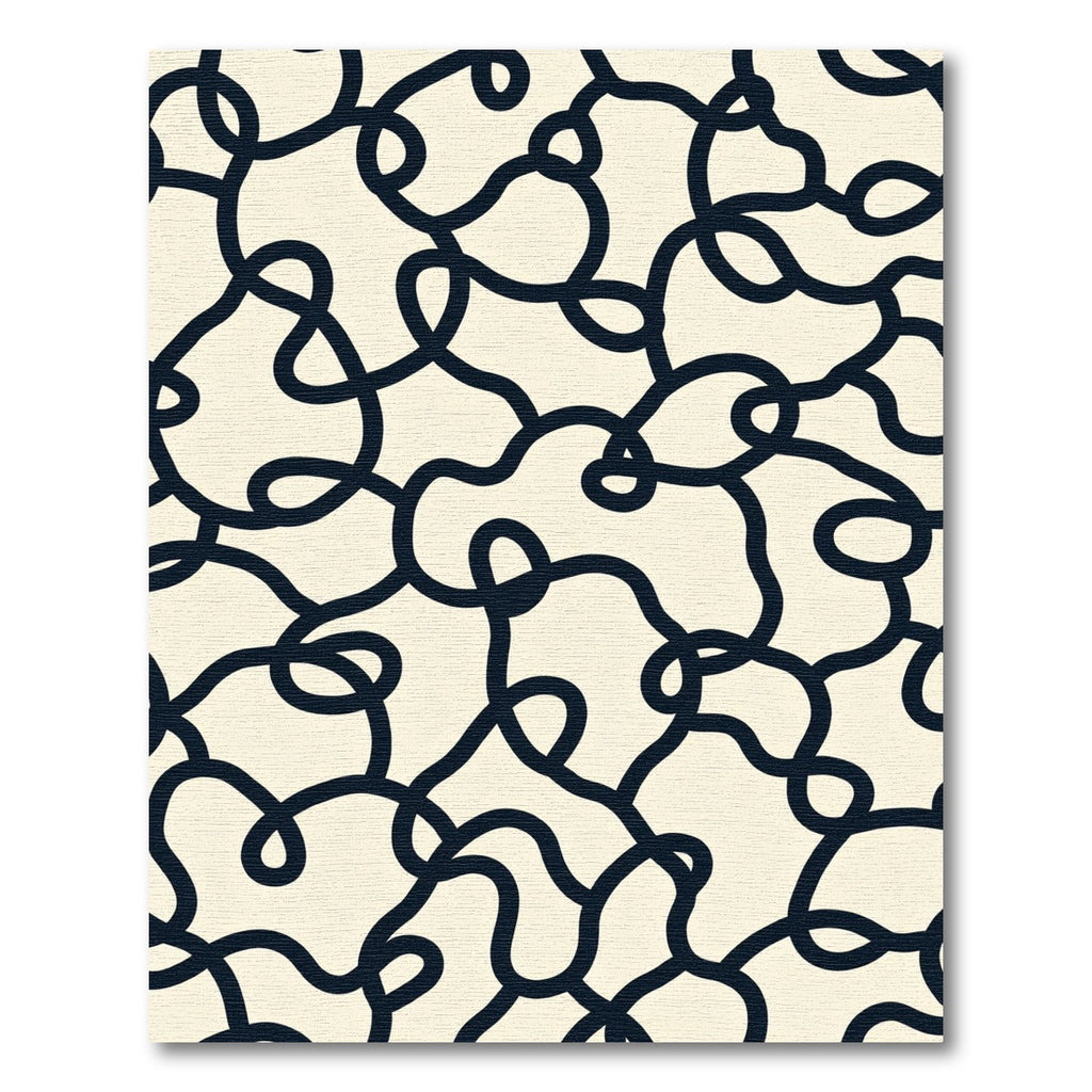 Cream Black Continuous Line Abstract Rug