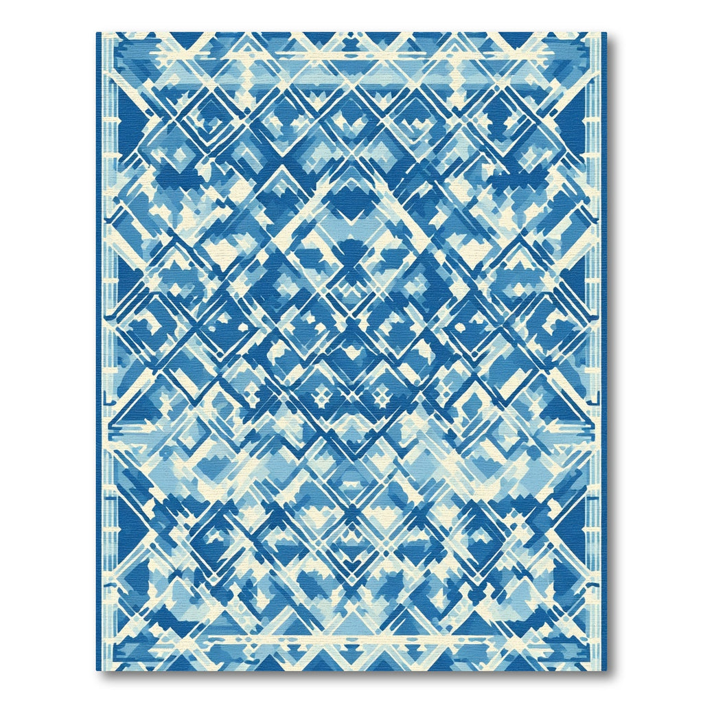 Blue Diamond Lattice Watercolor Rug