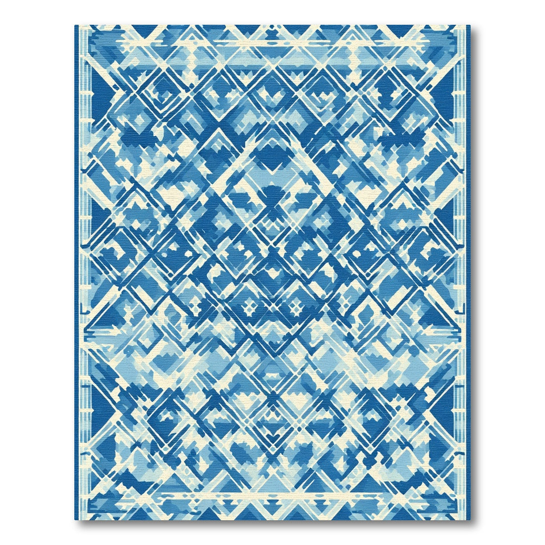 Blue Diamond Lattice Watercolor Rug