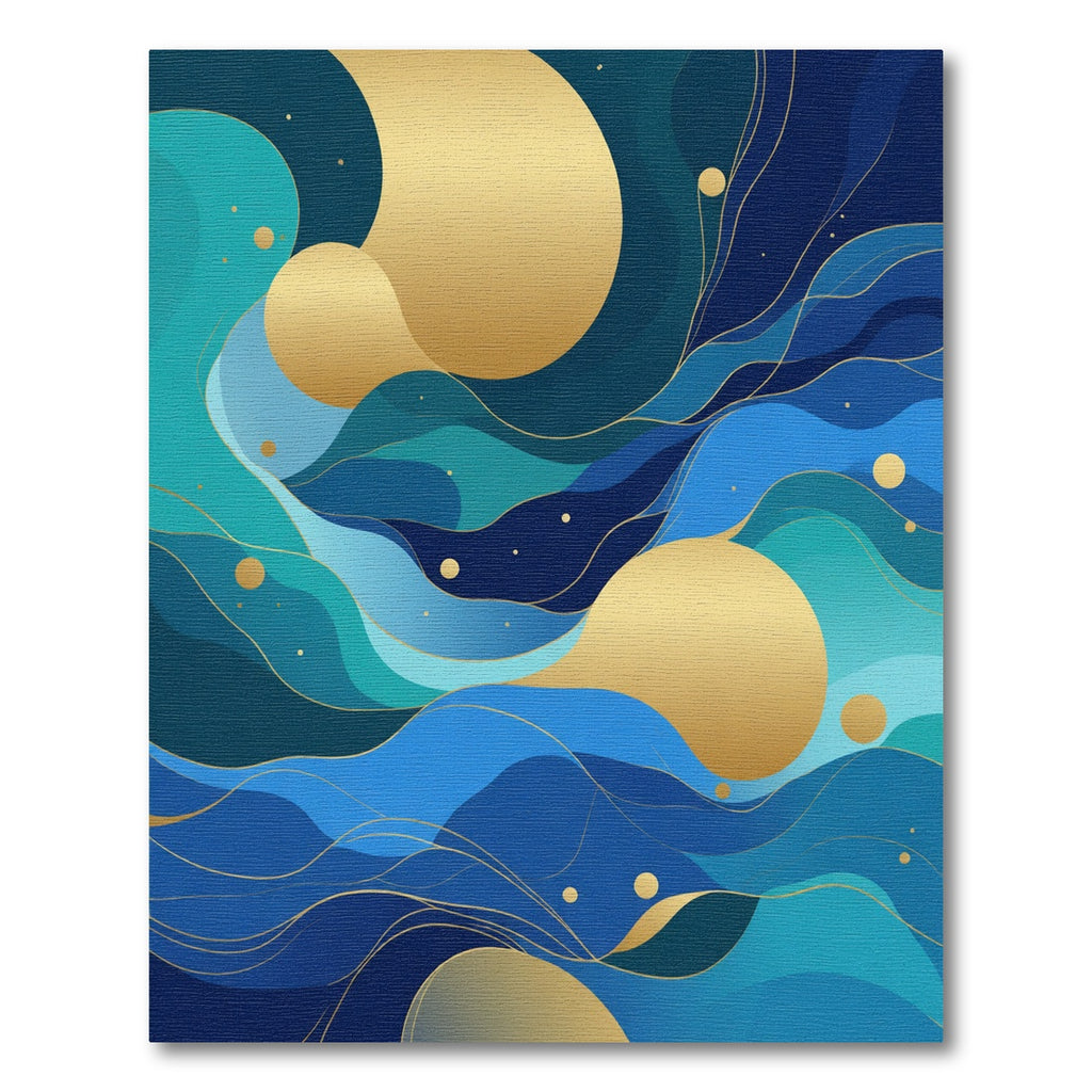 Abstract Blue Gold Wavy Swirls Rug
