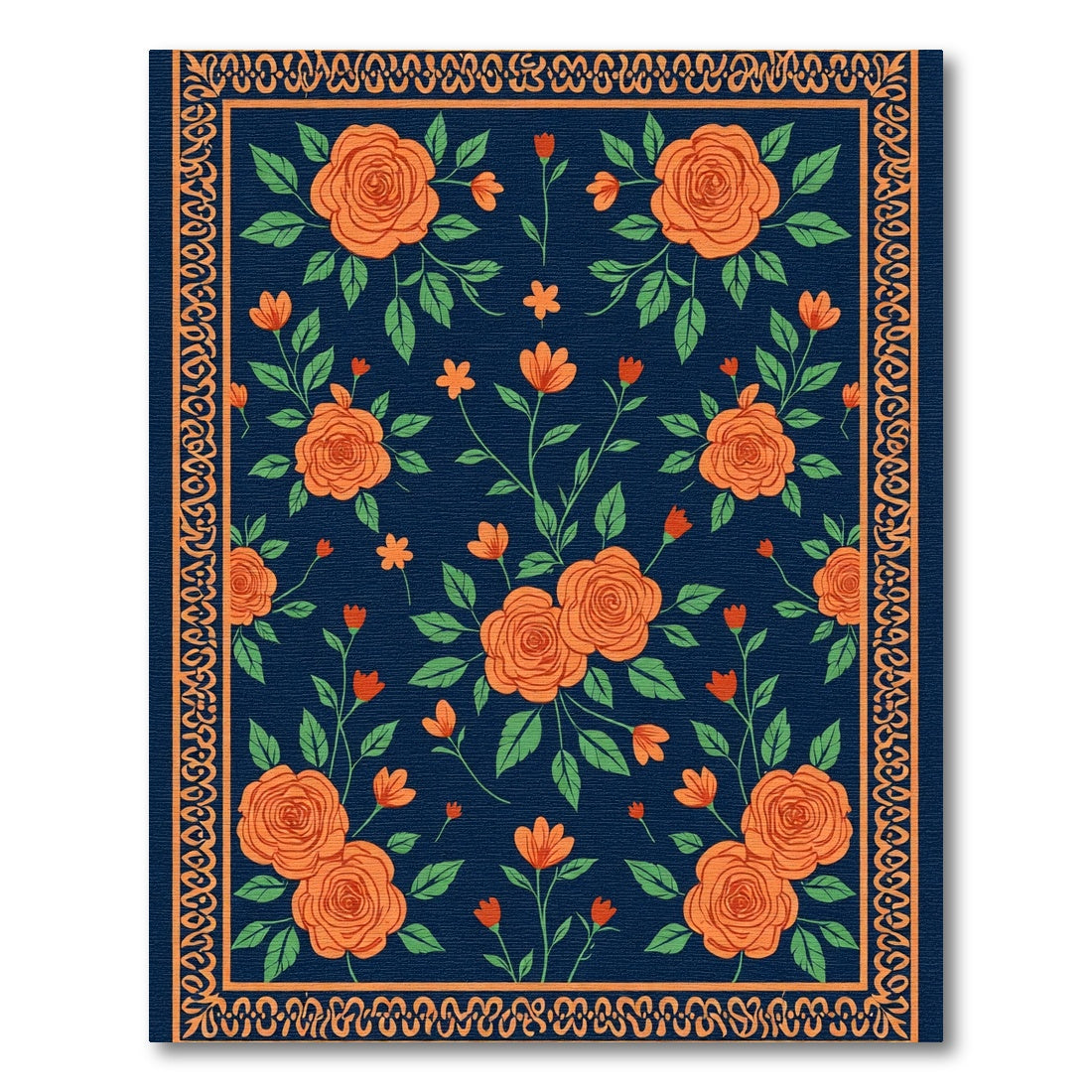 Orange Rose Garden Border Rug