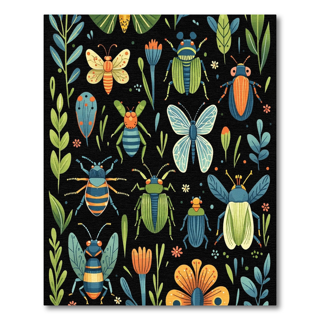 Whimsical Insect Garden Black Rug