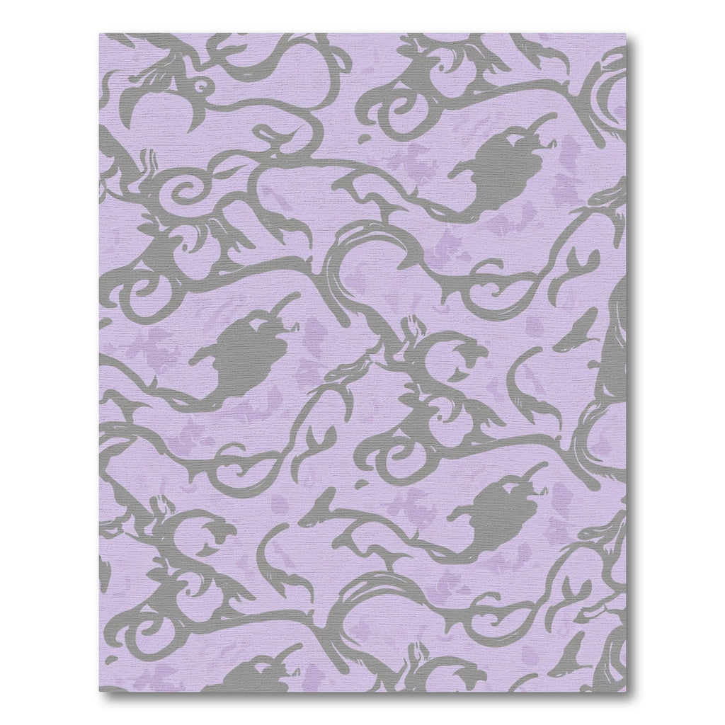 Lilac Grey Floral Scroll Swirl Rug