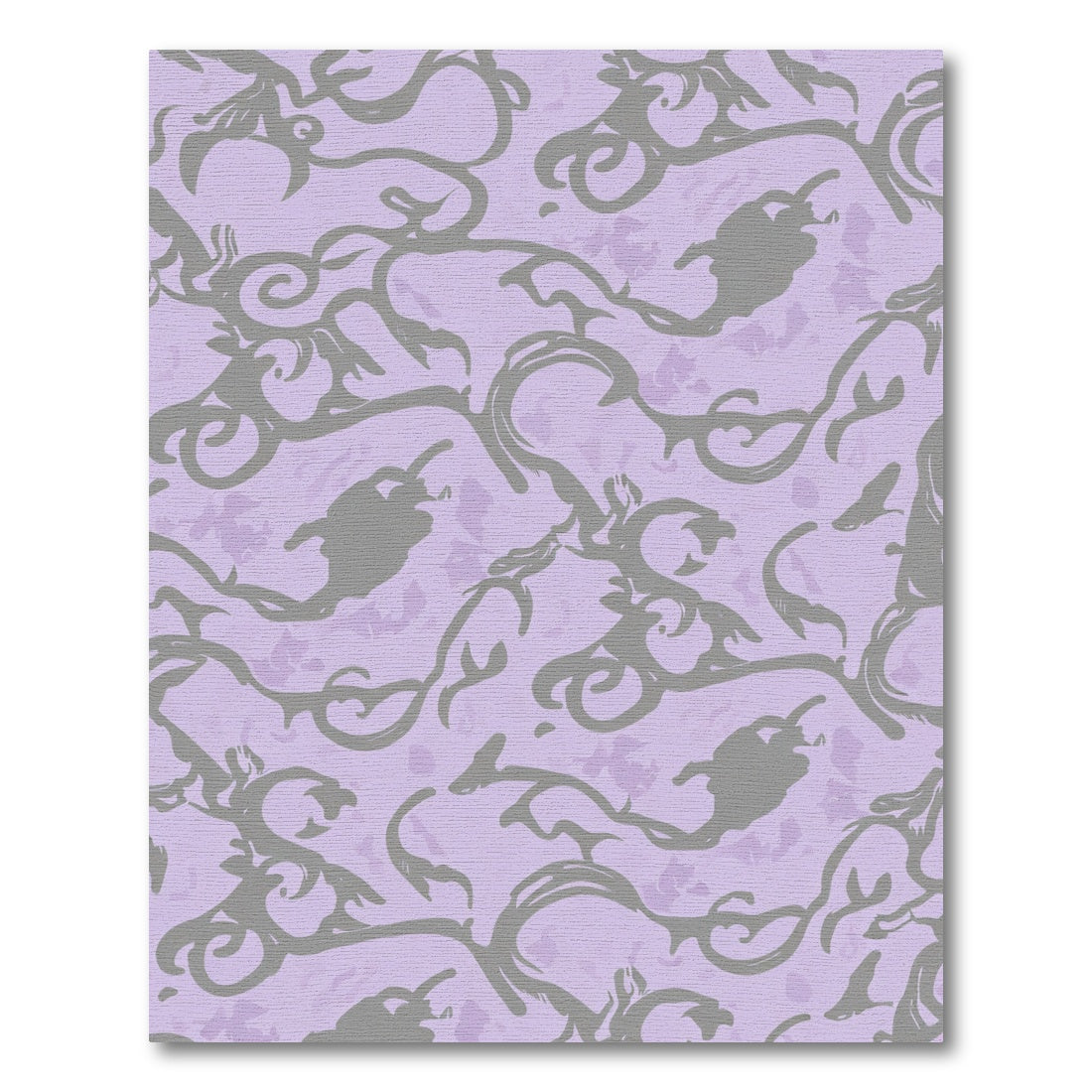 Lilac Grey Floral Scroll Swirl Rug