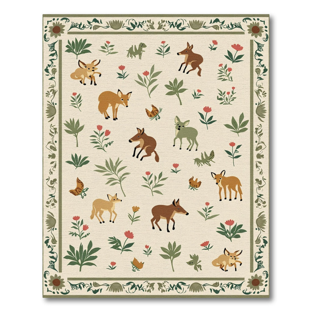 Whimsical Woodland Creatures Floral Meadow Rug