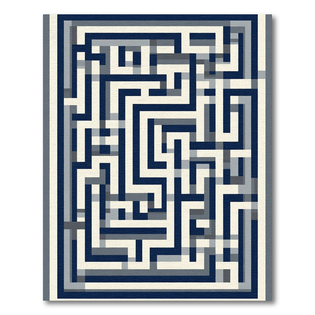 Navy Cream Geometric Maze Rug