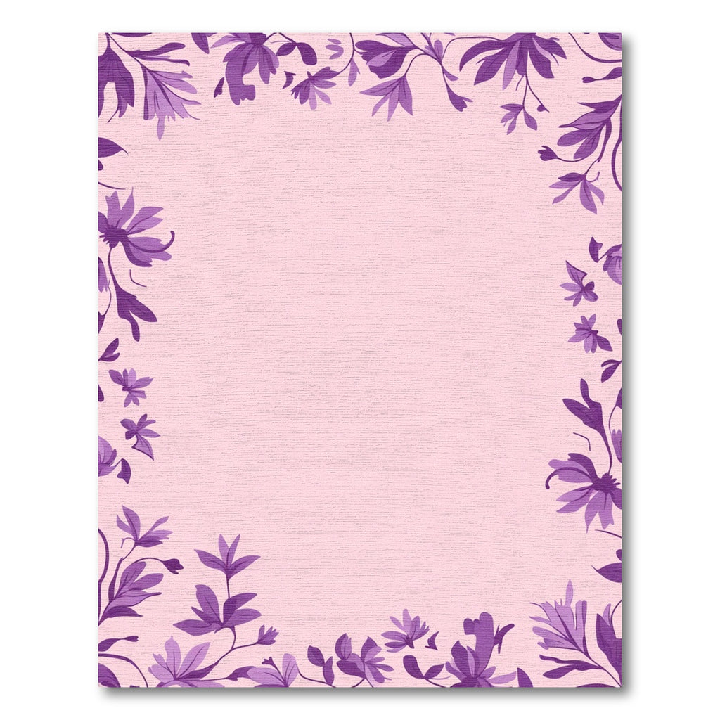 Purple Floral Vines Soft Pink Border Rug
