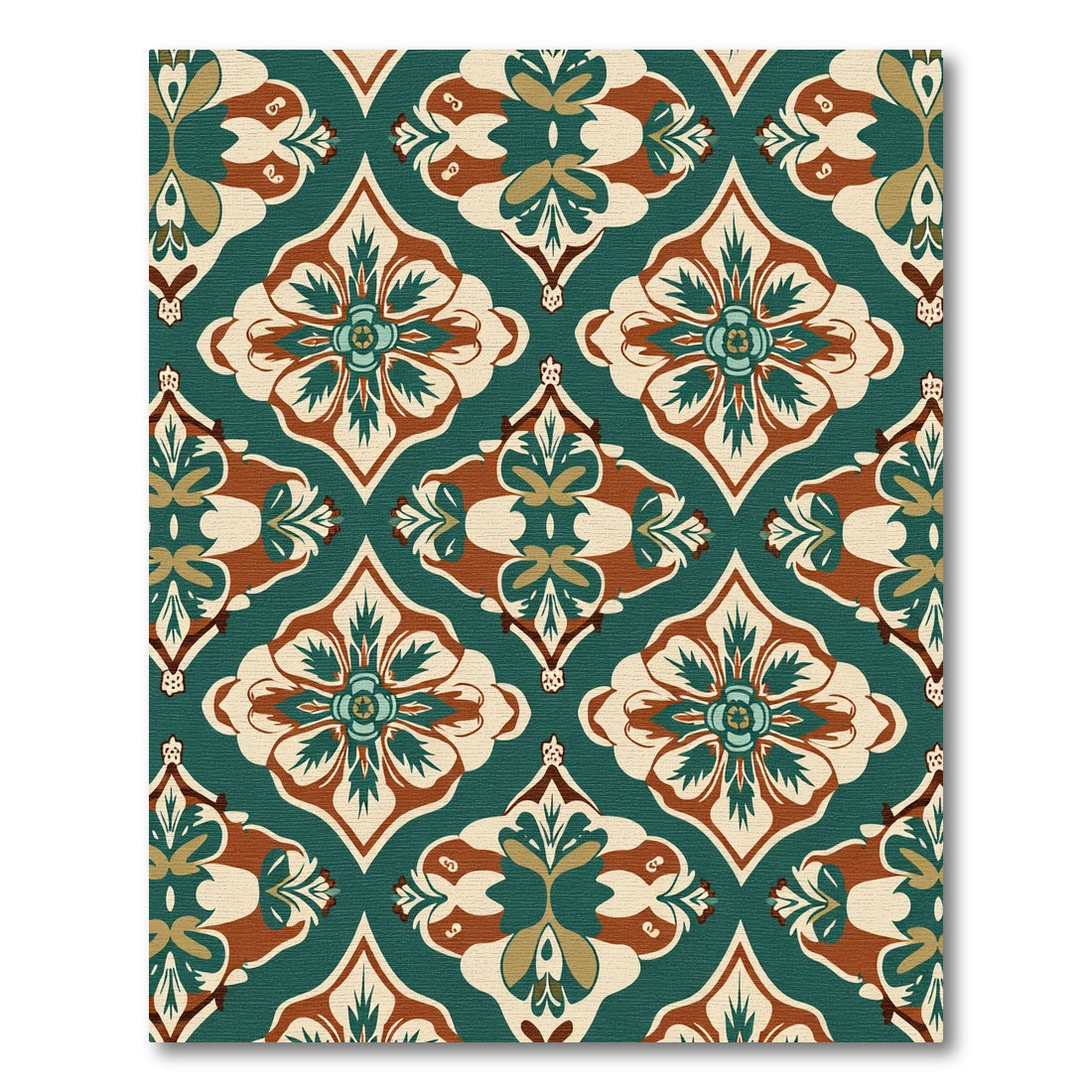 Teal Amber Floral Damask Ornament Rug