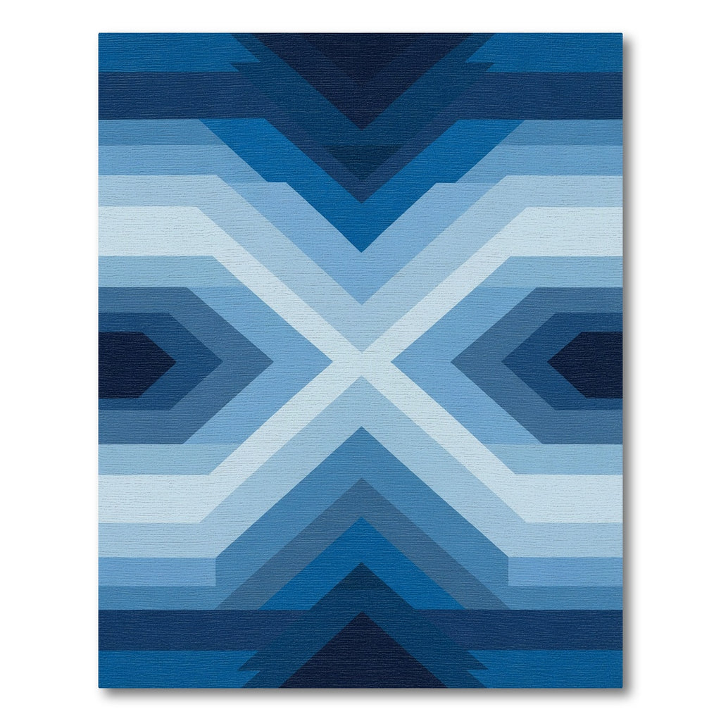 Gradient Blue Geometric Chevron Rug