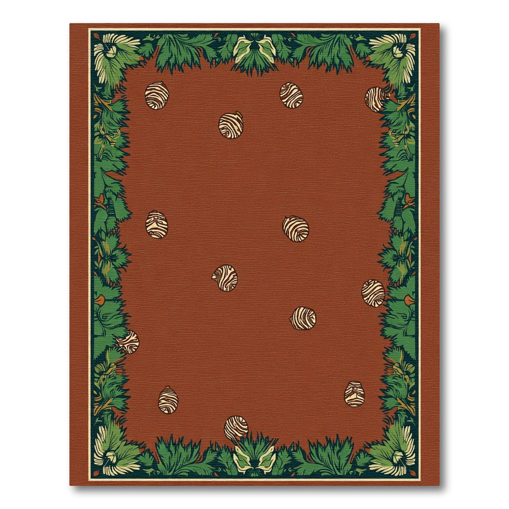 Rustic Terracotta Green Leafy Border Rug