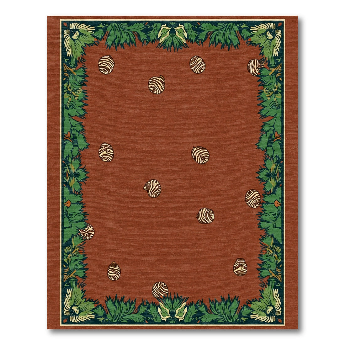 Rustic Terracotta Green Leafy Border Rug
