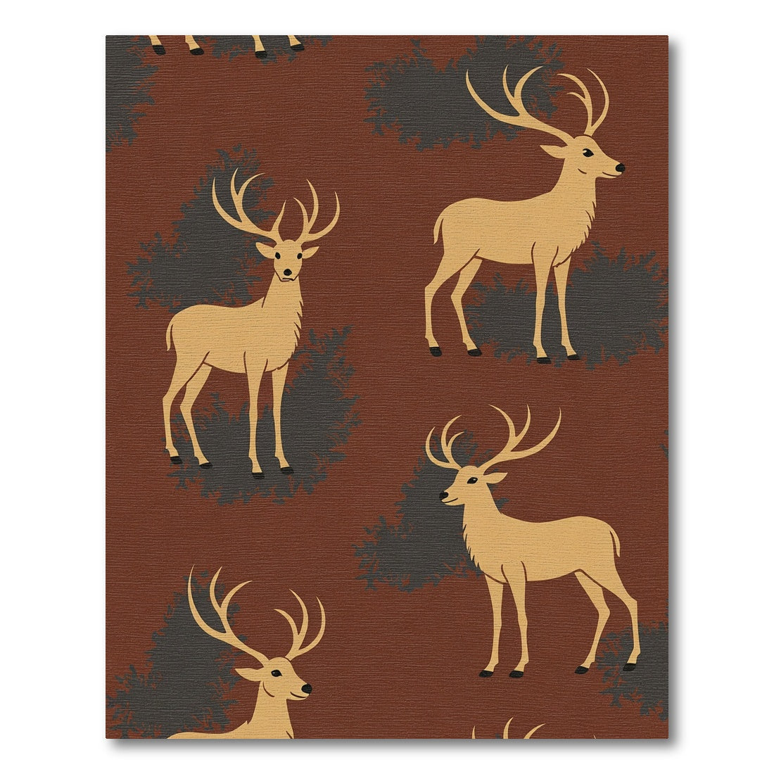 Golden Deer Silhouette Woodland Rug