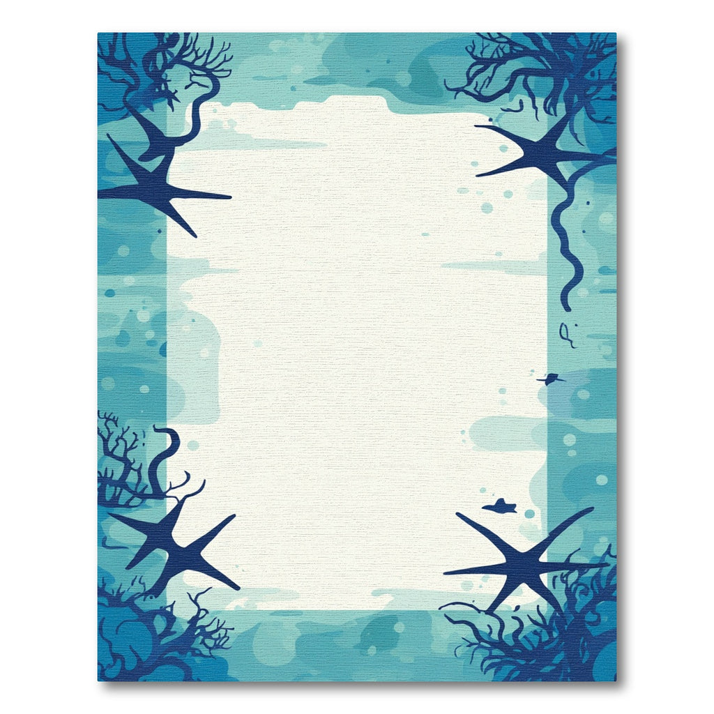 Deep Blue Underwater Starfish Coral Scene Rug