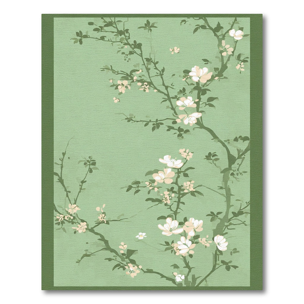 Pastel Sage Green Cherry Blossom Branches Rug