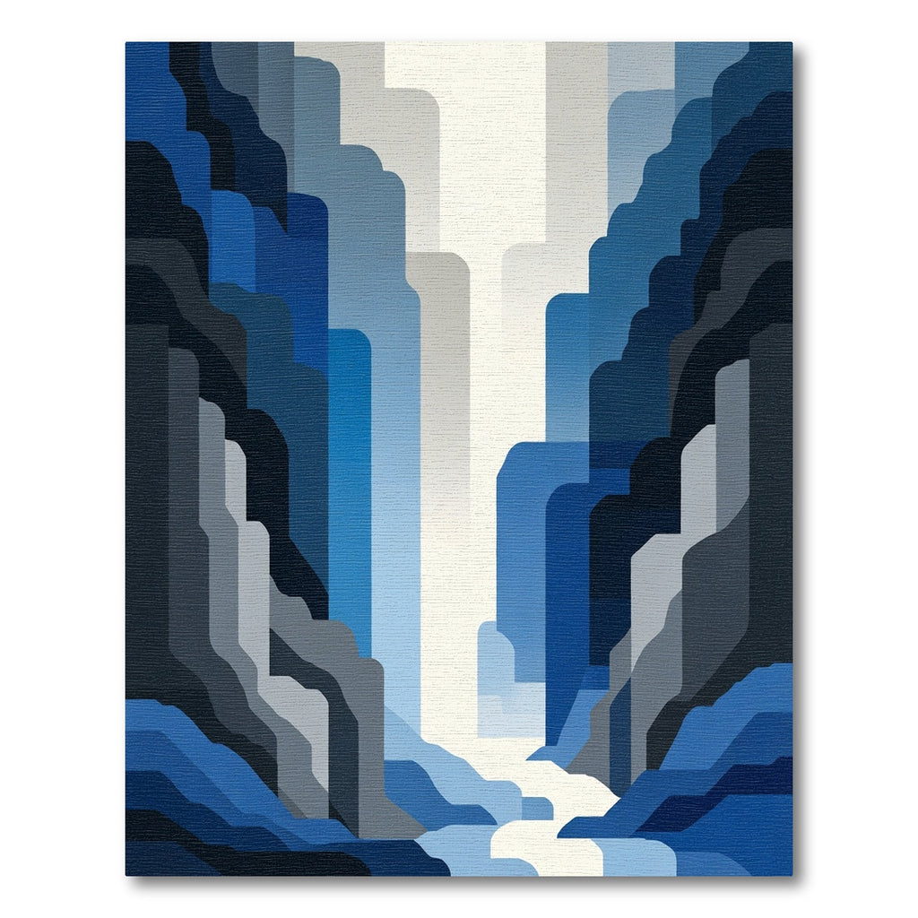 Deep Blue Layered Waterfall Landscape Rug