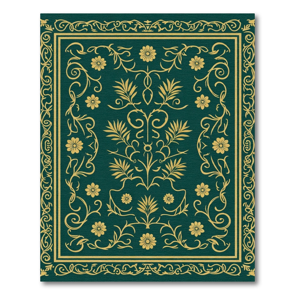Emerald Green Floral Scroll Medallion Rug
