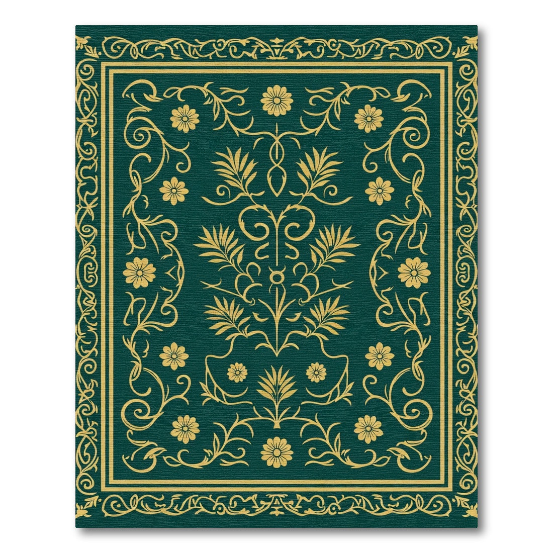 Emerald Green Floral Scroll Medallion Rug
