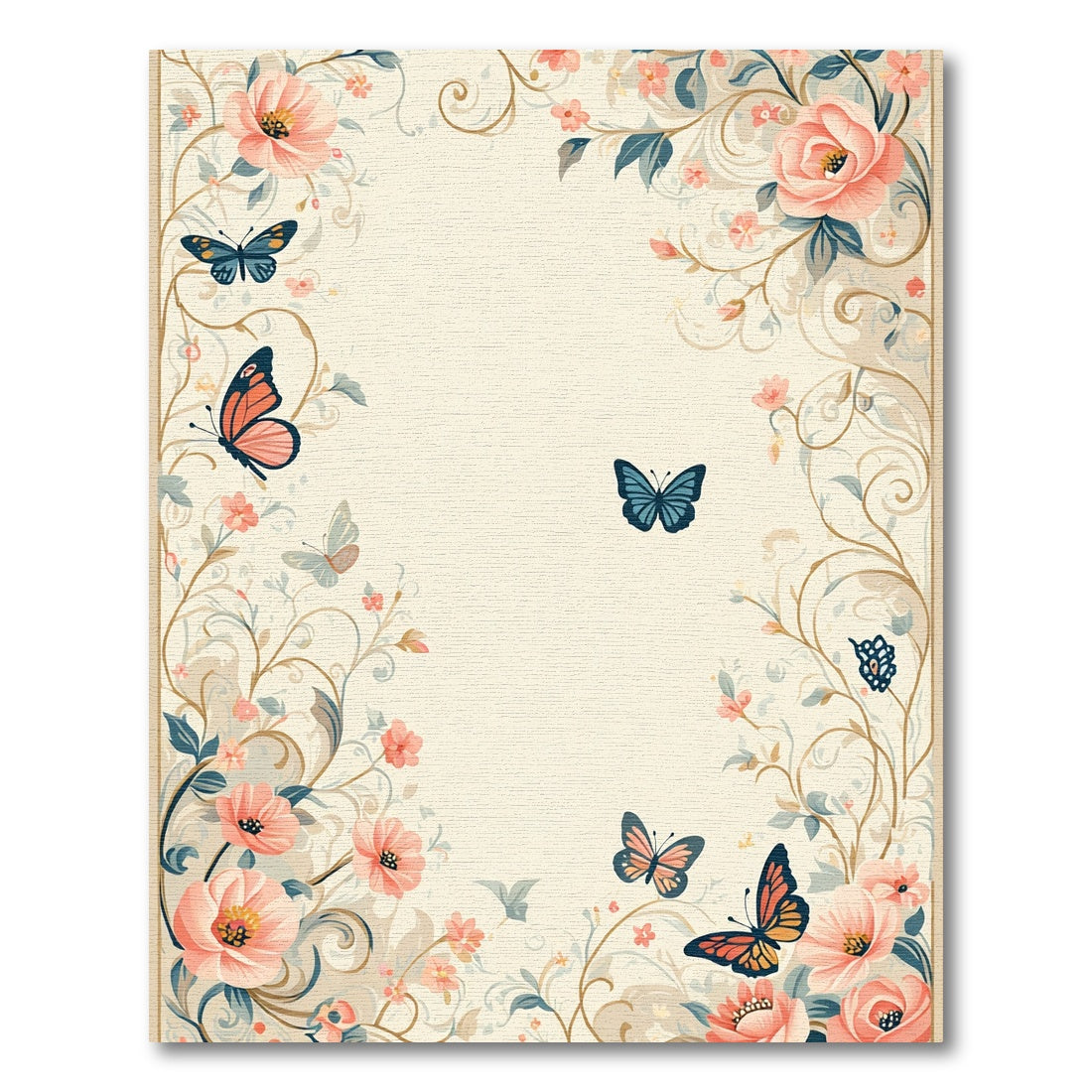 Pastel Butterflies Floral Meadow Rug
