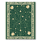 Green Floral Tree Border Rug