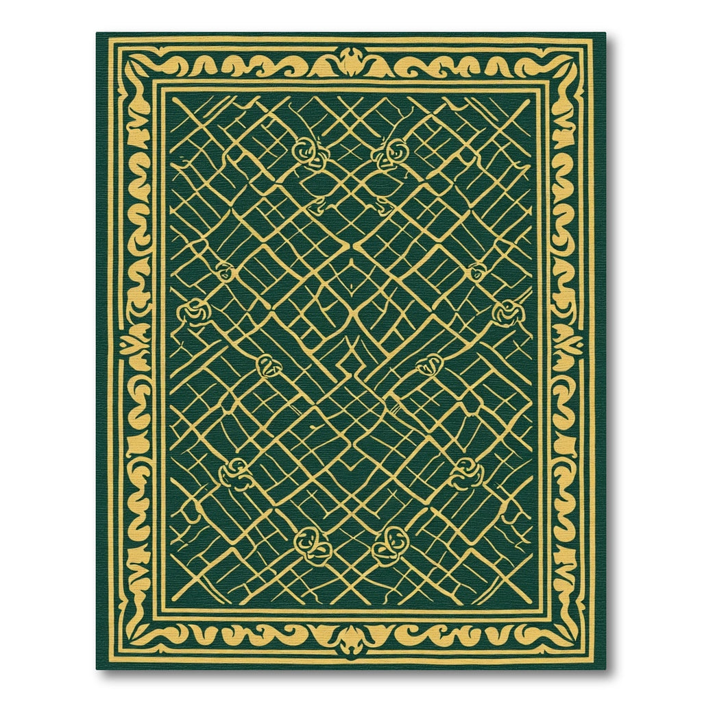 Emerald Gold Scroll Lattice Rug