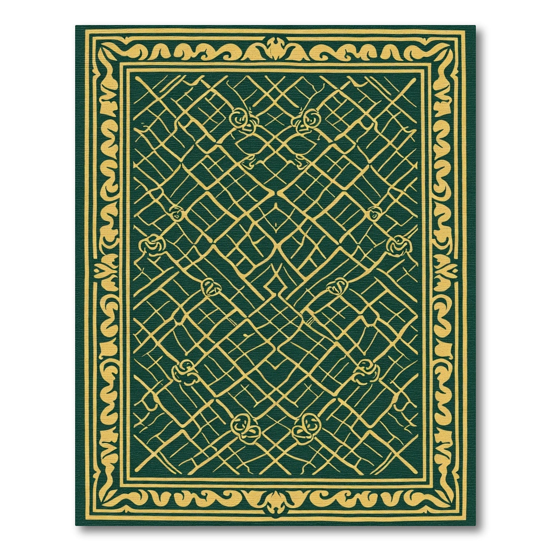 Emerald Gold Scroll Lattice Rug