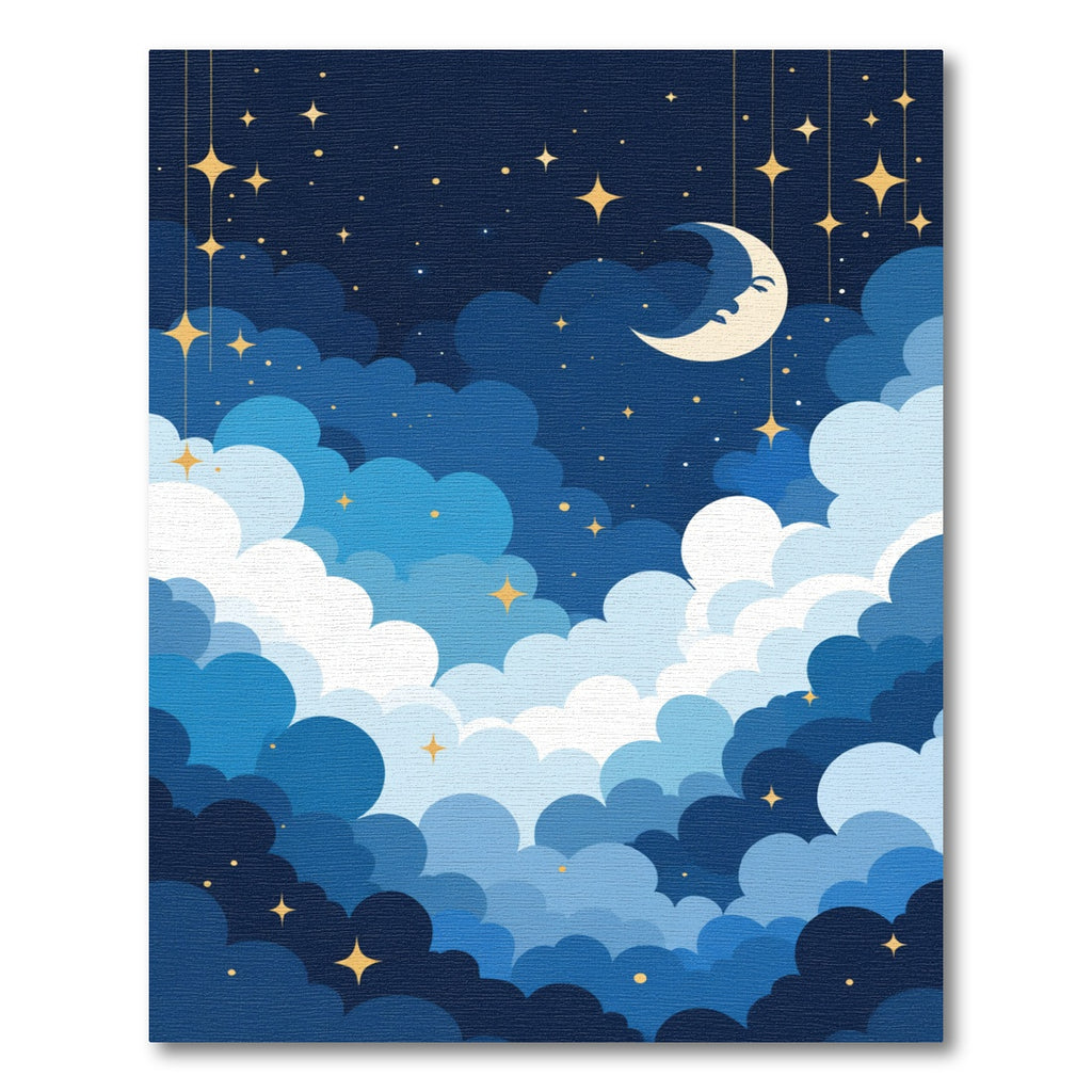Dreamy Celestial Clouds Moon Stars Rug