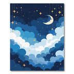 Dreamy Celestial Clouds Moon Stars Rug