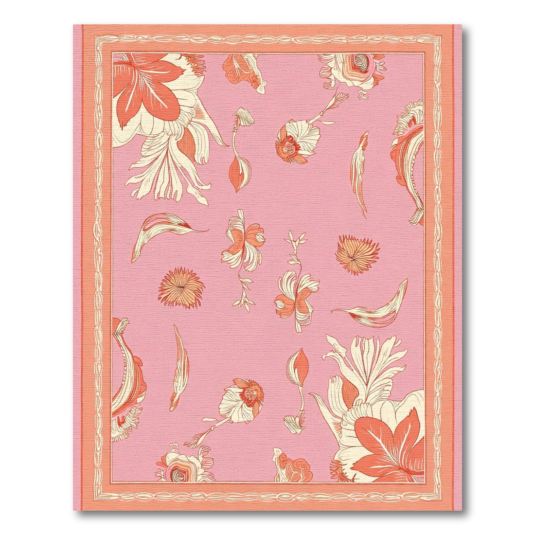 Coral Pink Floral Botanical Garden Rug