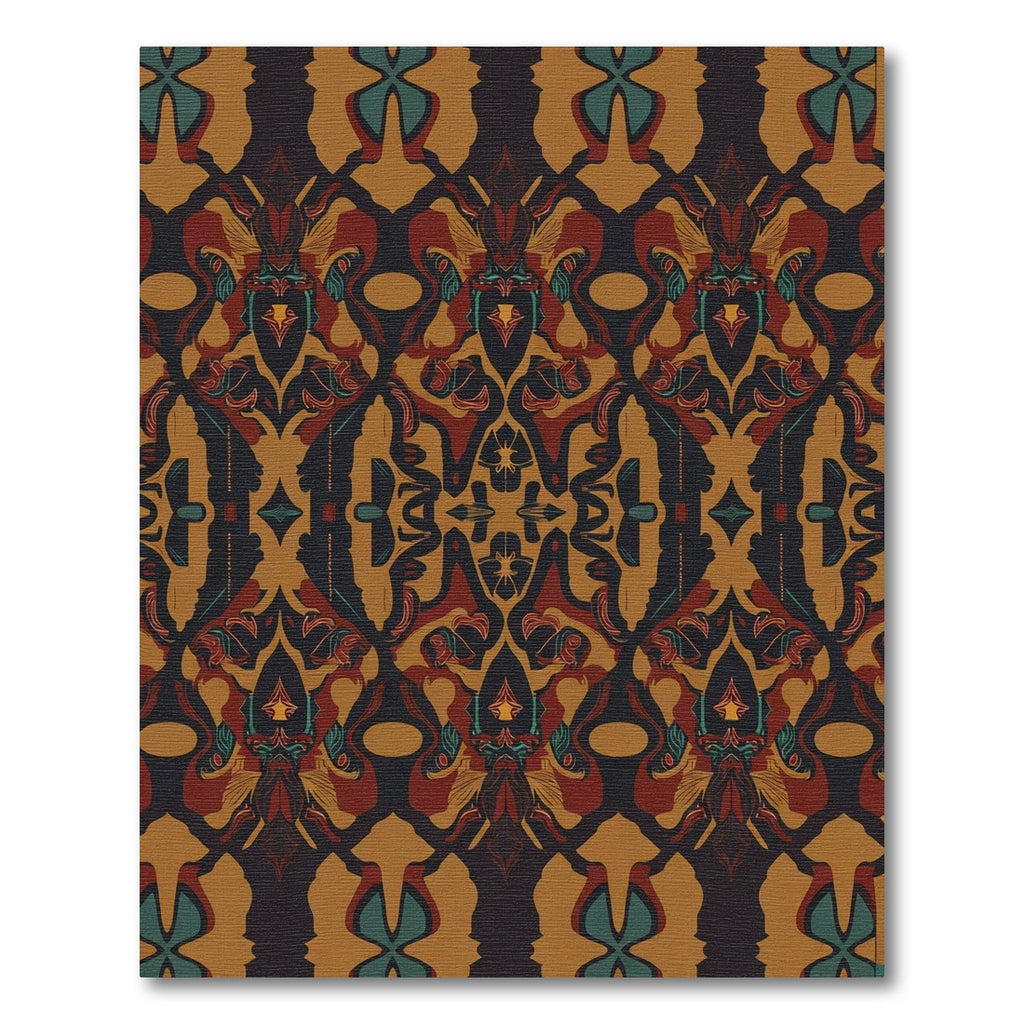 Ornate Red Black Ochre Abstract Symmetry Rug