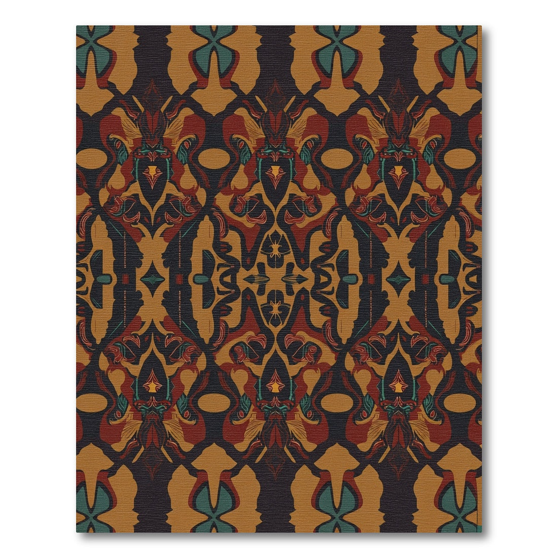 Ornate Red Black Ochre Abstract Symmetry Rug