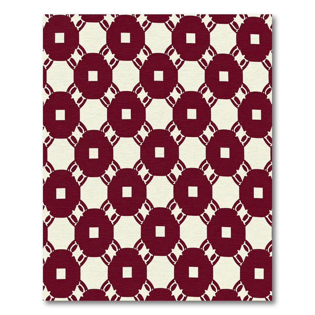 Crimson White Linked Square Medallion Rug