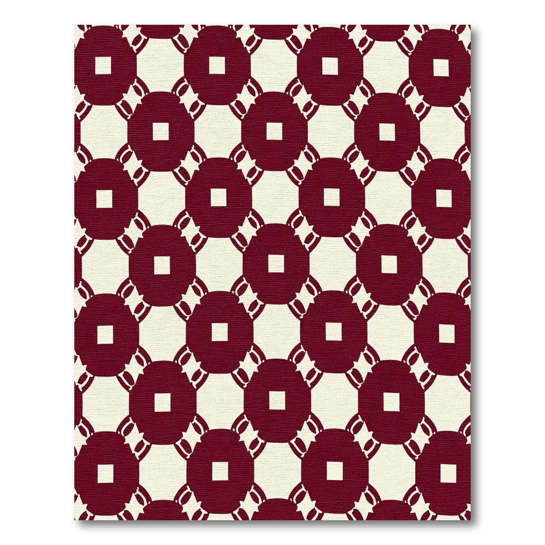 Crimson White Linked Square Medallion Rug