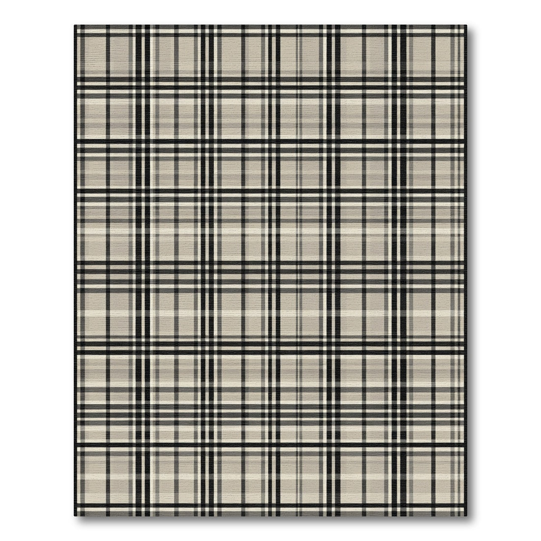 Beige Black Plaid Checkered Foulard Rug