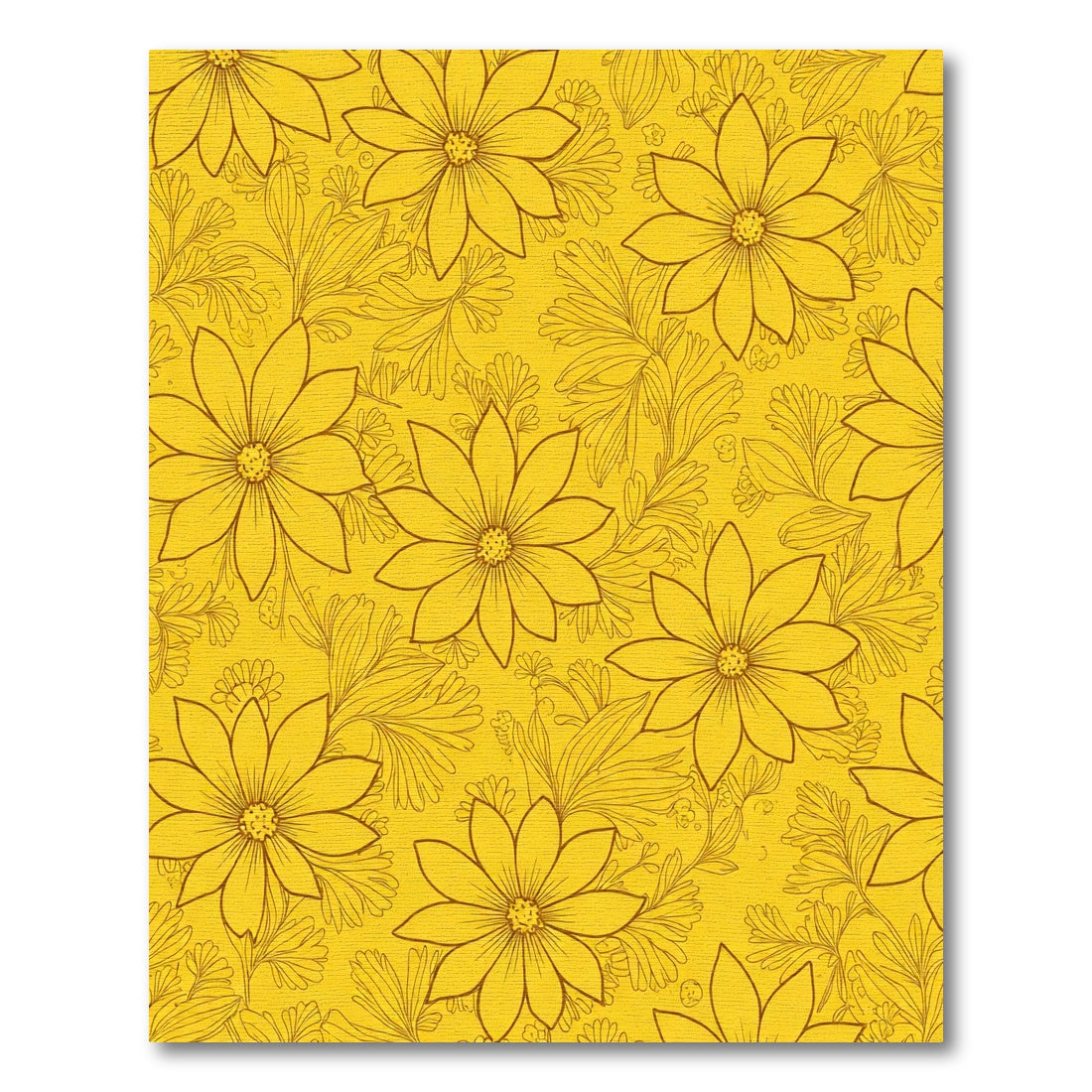 Golden Yellow Floral Outline Rug